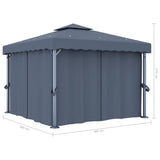 Tonnelle avec rideau 3x3 m Anthracite Aluminium