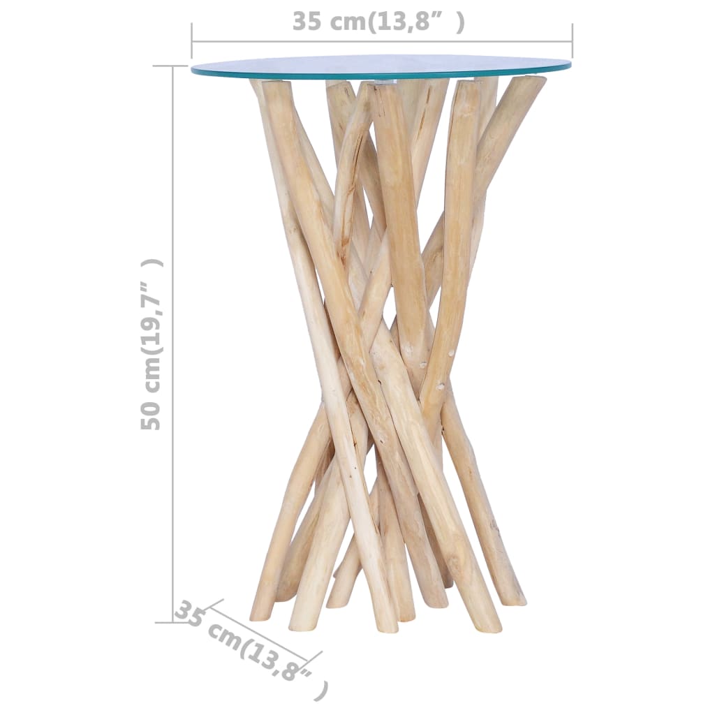 Table basse avec dessus en verre 35x35x50cm Bois de teck massif