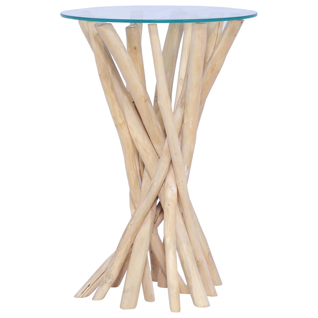 Table basse avec dessus en verre 35x35x50cm Bois de teck massif