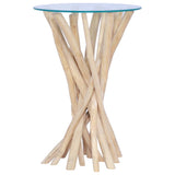 Table basse avec dessus en verre 35x35x50cm Bois de teck massif