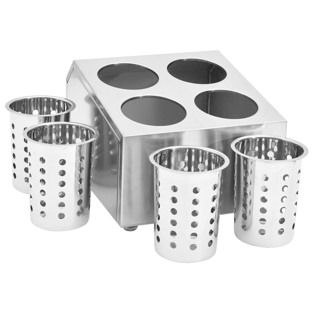 4 Grid Square Cutlery Holder Stainless Steel