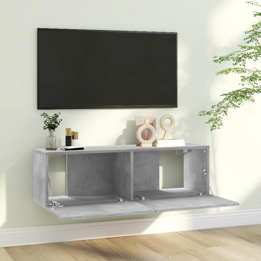 Meuble TV Gris béton 100x30x30 cm Bois d’ingénierie