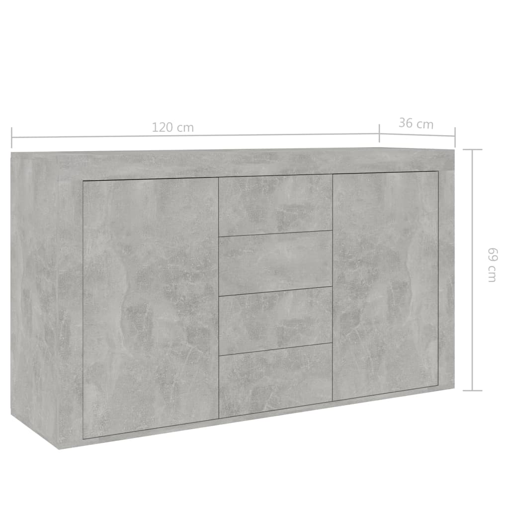 Concrete Grey Sideboard 120x36x69 cm Engineered Wood