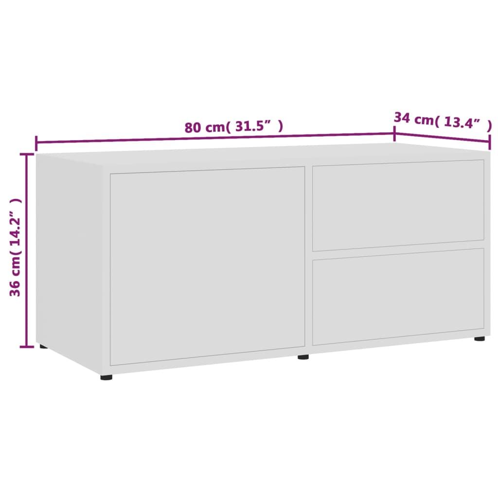 Meuble TV Blanc 80x34x36 cm Bois d'ingénierie