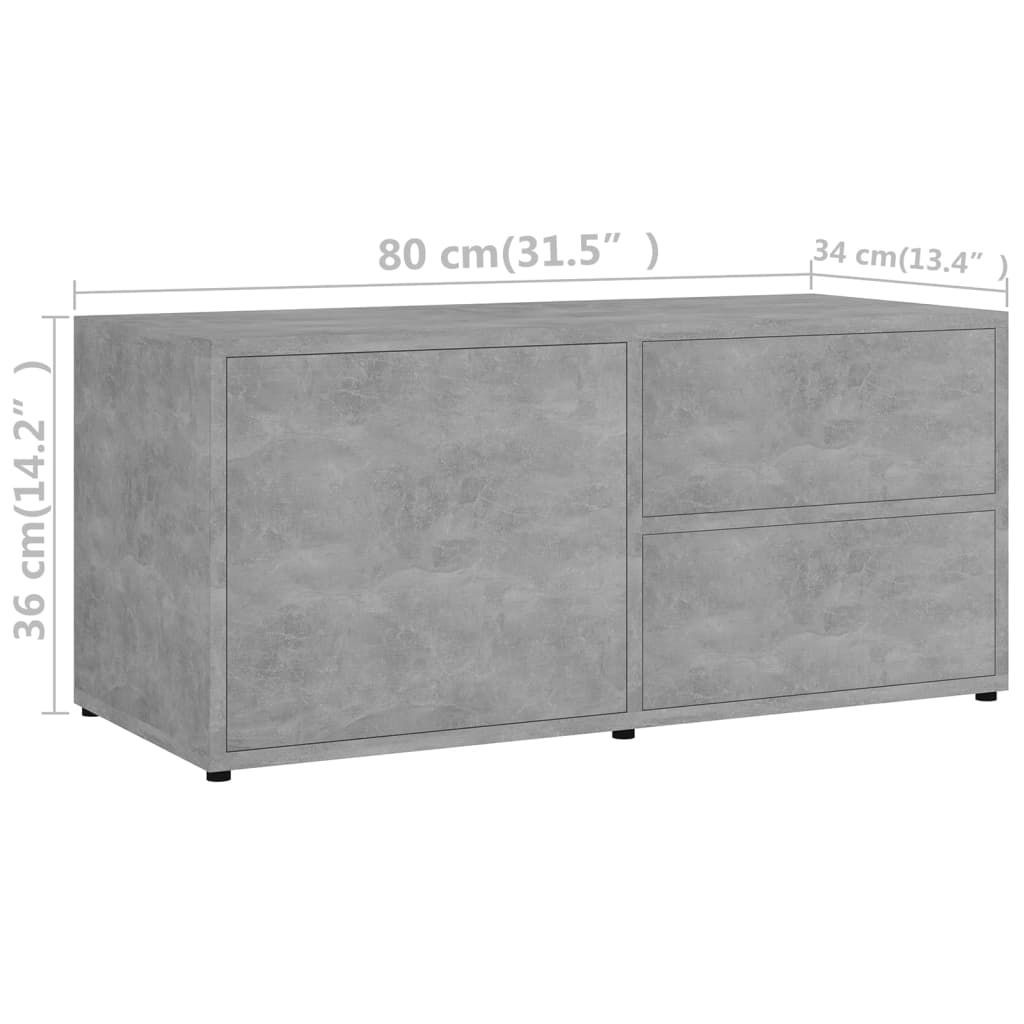 Meuble TV Gris béton 80x34x36 cm Bois d'ingénierie