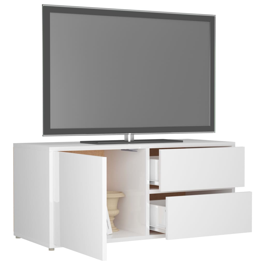 Meuble TV Blanc brillant 80x34x36 cm Bois d'ingénierie