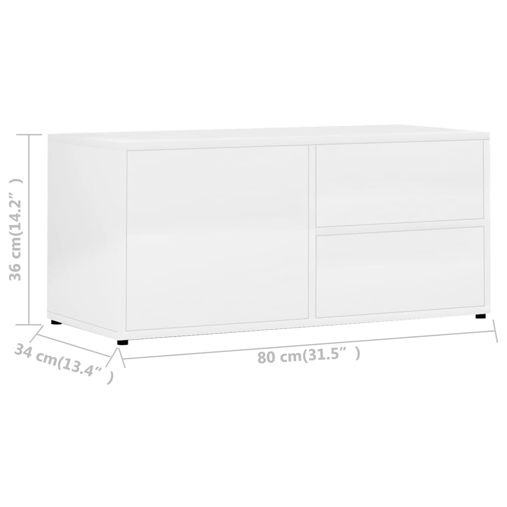 Meuble TV Blanc brillant 80x34x36 cm Bois d'ingénierie