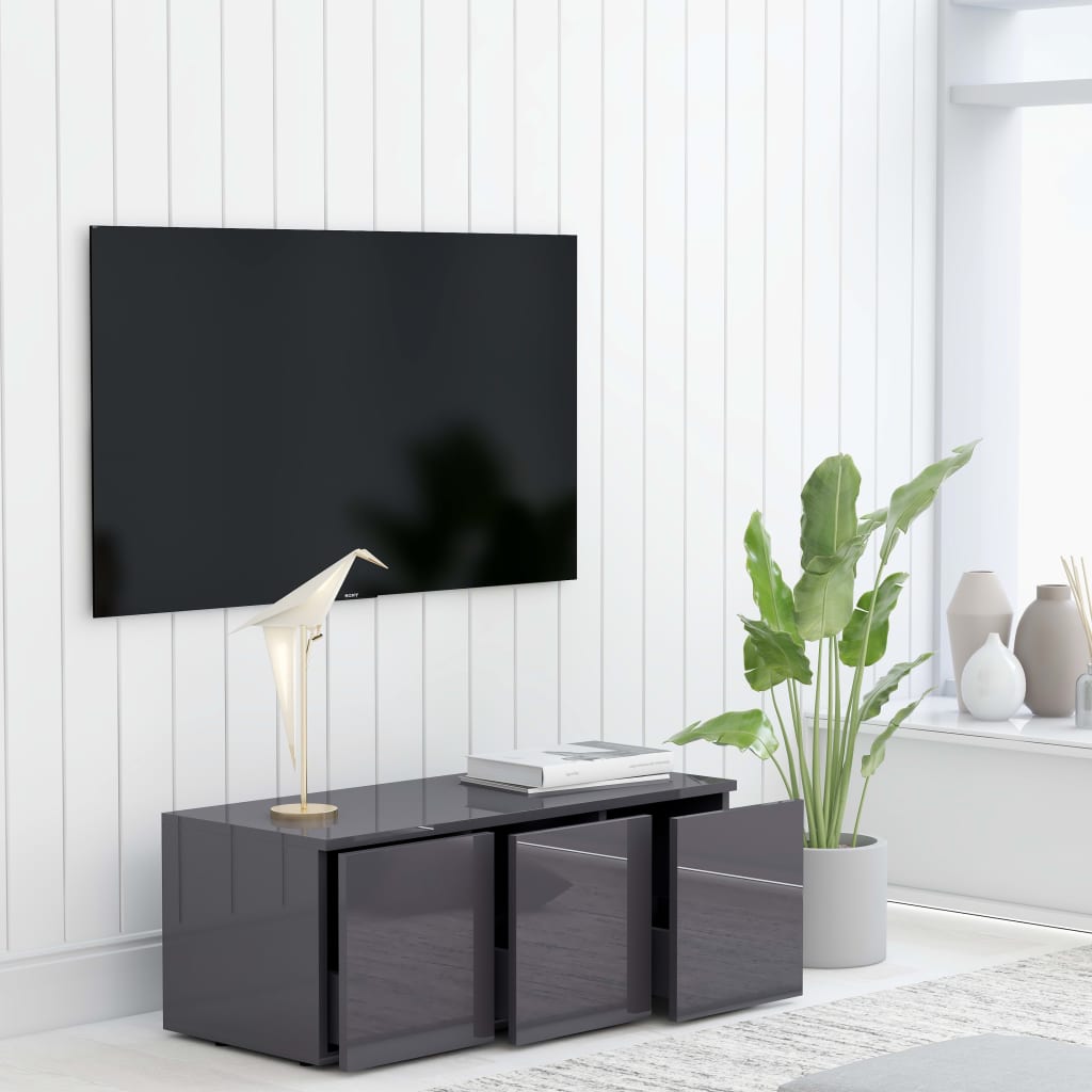 Meuble TV Gris brillant 80x34x30 cm Bois d'ingénierie