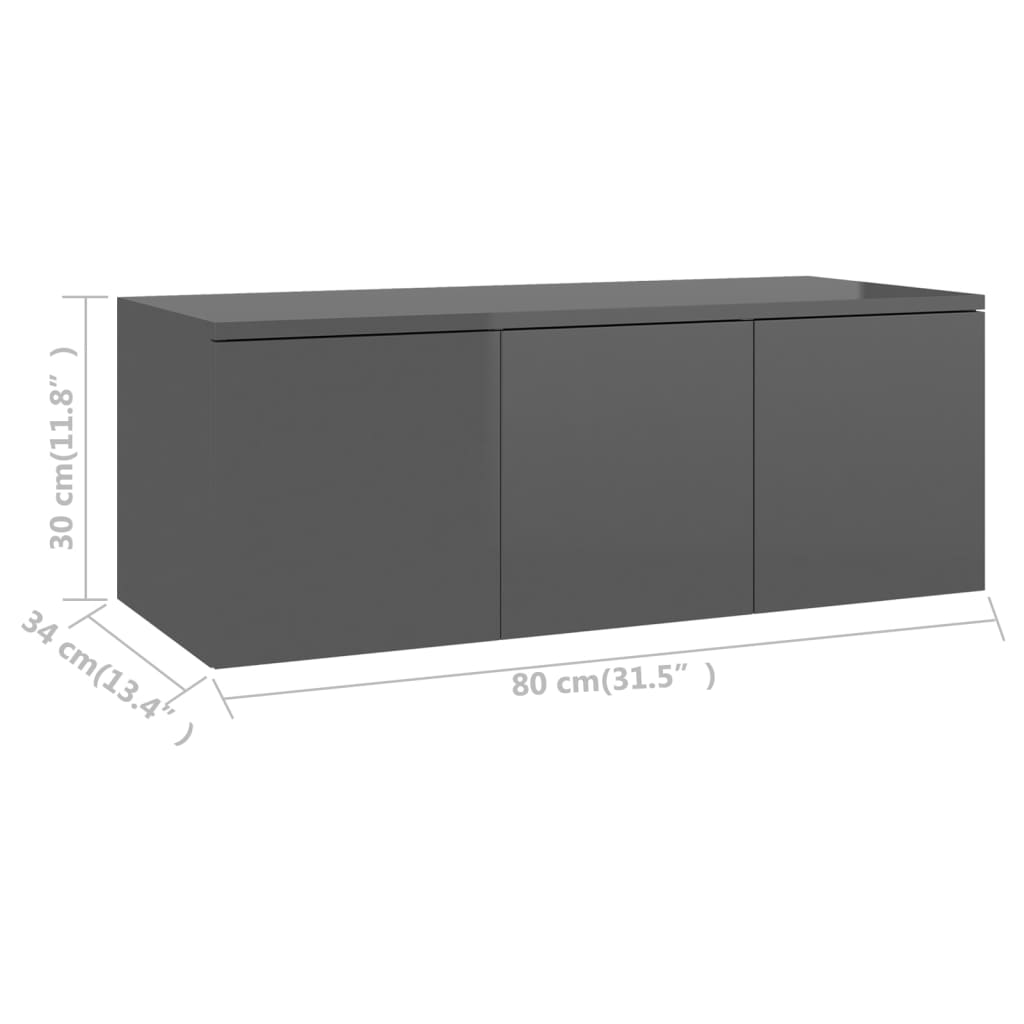 Meuble TV Gris brillant 80x34x30 cm Bois d'ingénierie