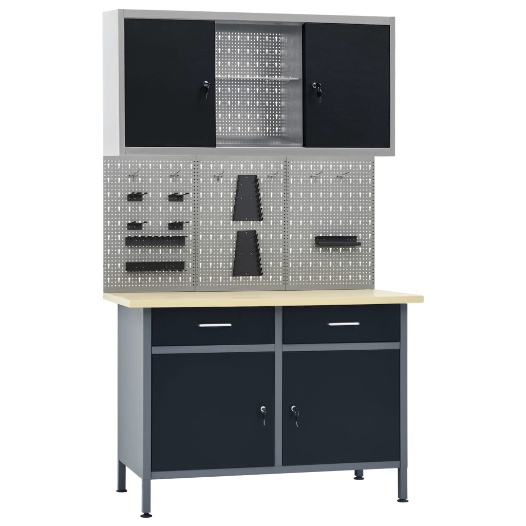 Établi avec 3 panneaux muraux et 1 armoire