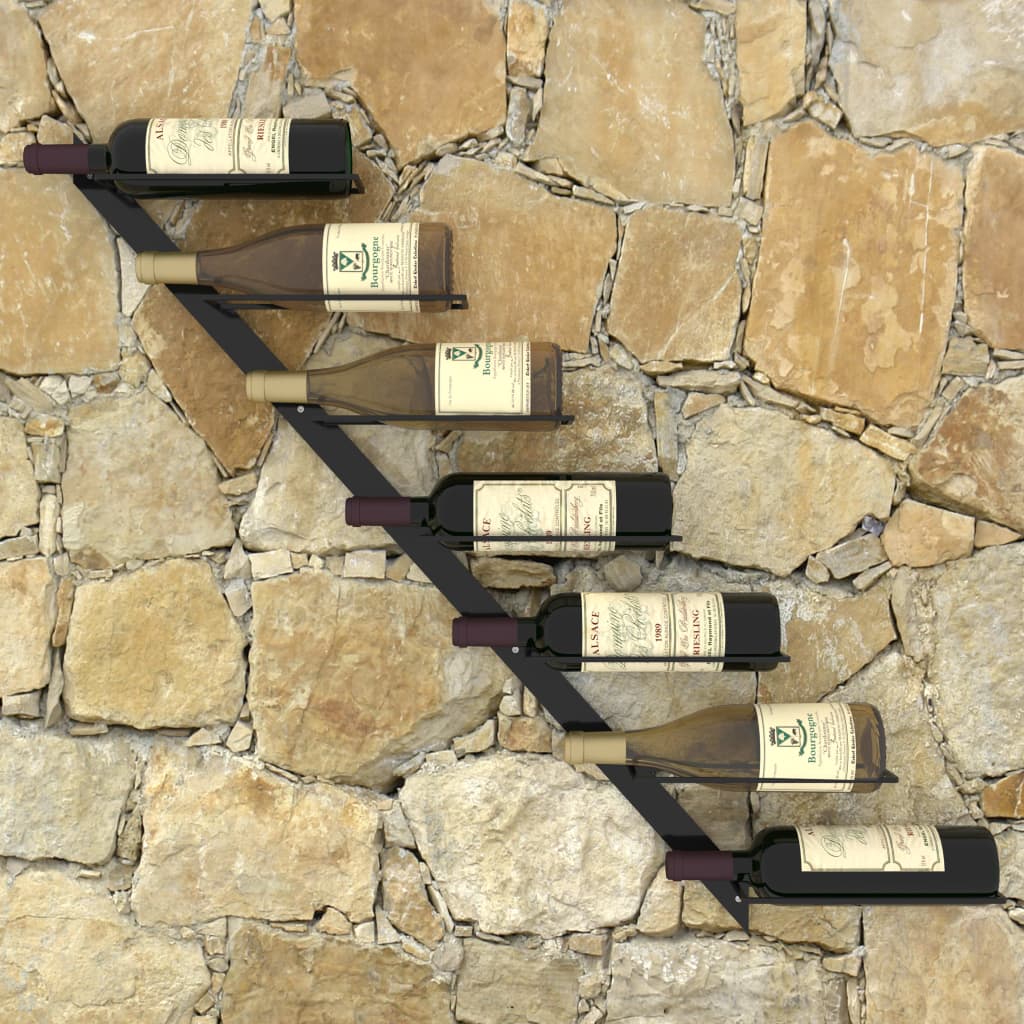 Wall mounted bottle rack for 7 bottles Black Metal