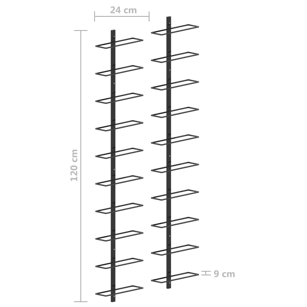 Casiers à bouteilles muraux pour 20 bouteilles 2 pcs Noir Métal