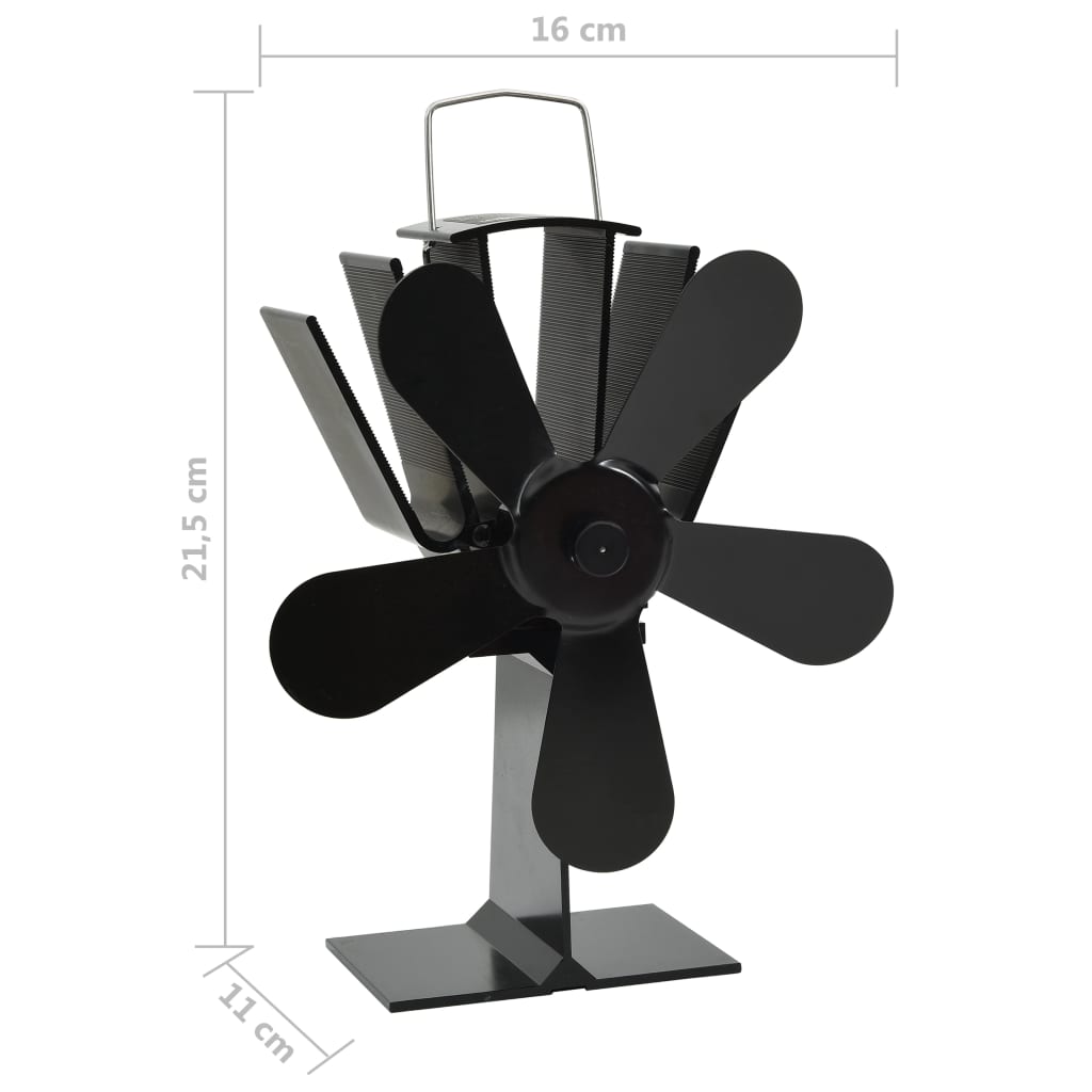 Ventilateur de poêle alimenté par chaleur 5 pales Noir