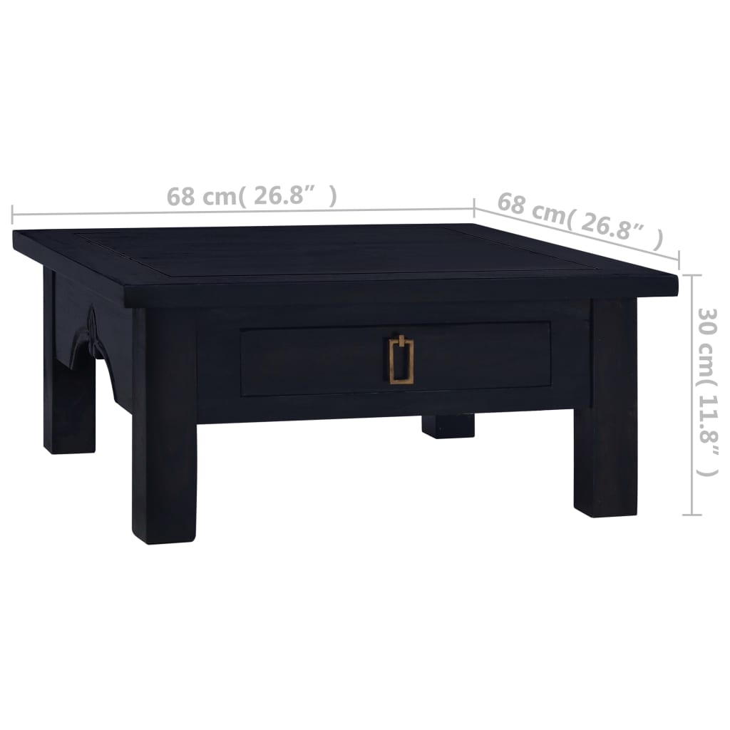 Coffee table Café light black 68x68x30 cm Solid mahogany wood