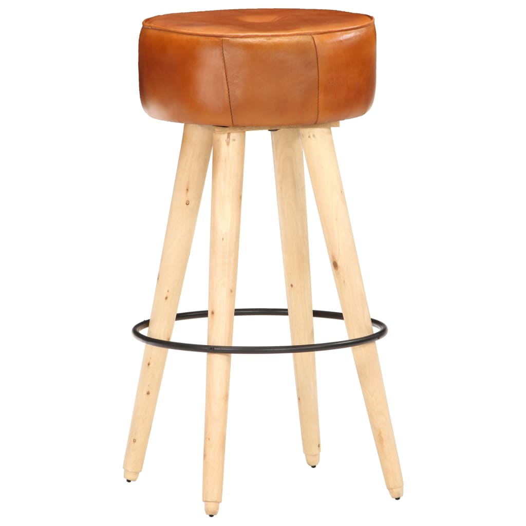 Tabourets de bar lot de 2 cuir véritable et bois de manguier