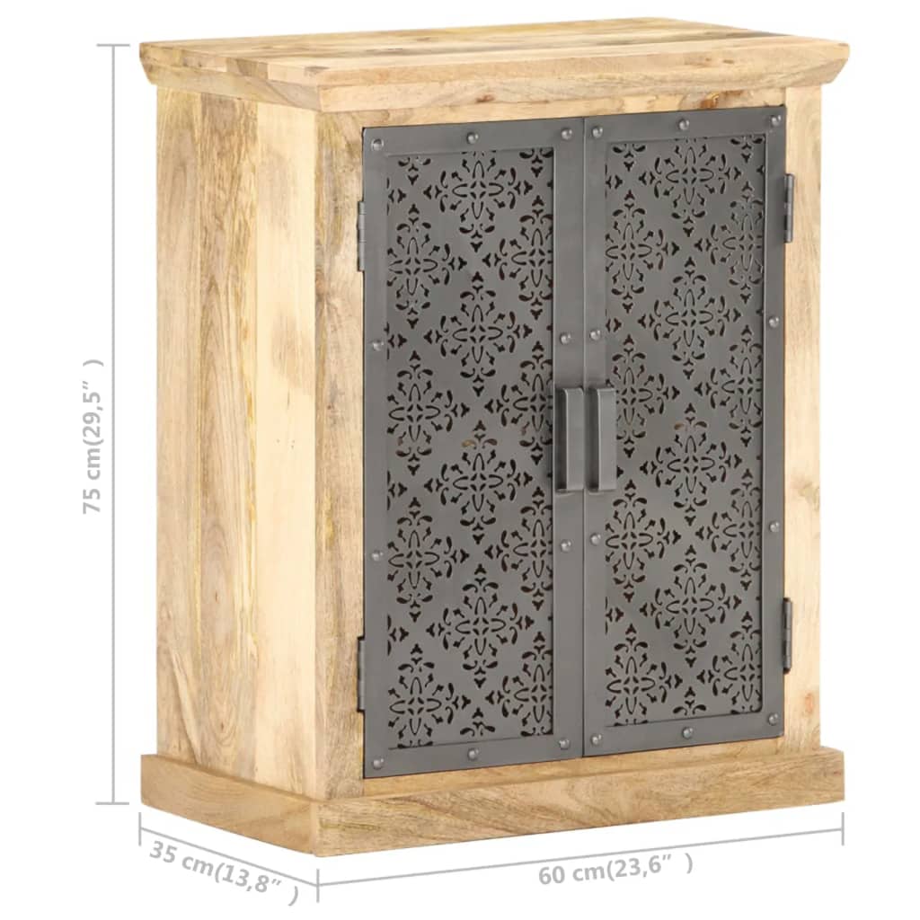 Buffet avec portes en acier 60x35x75 cm Bois de manguier solide