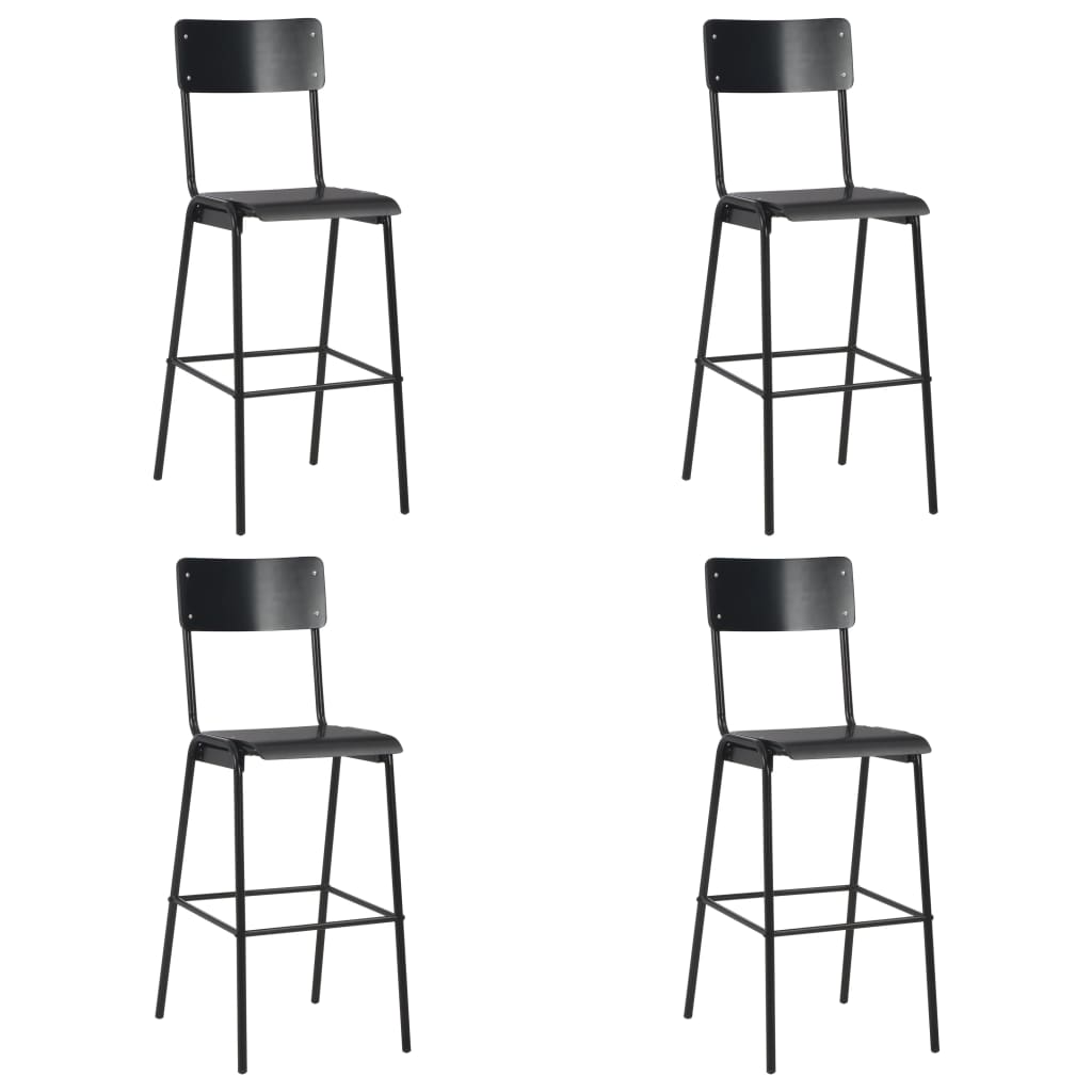 Chaises de bar lot de 4 noir contreplaqué solide et acier