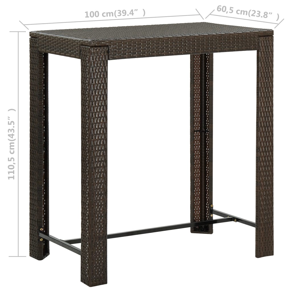 Table de bar de jardin Marron 100x60,5x110,5 cm Résine tressée