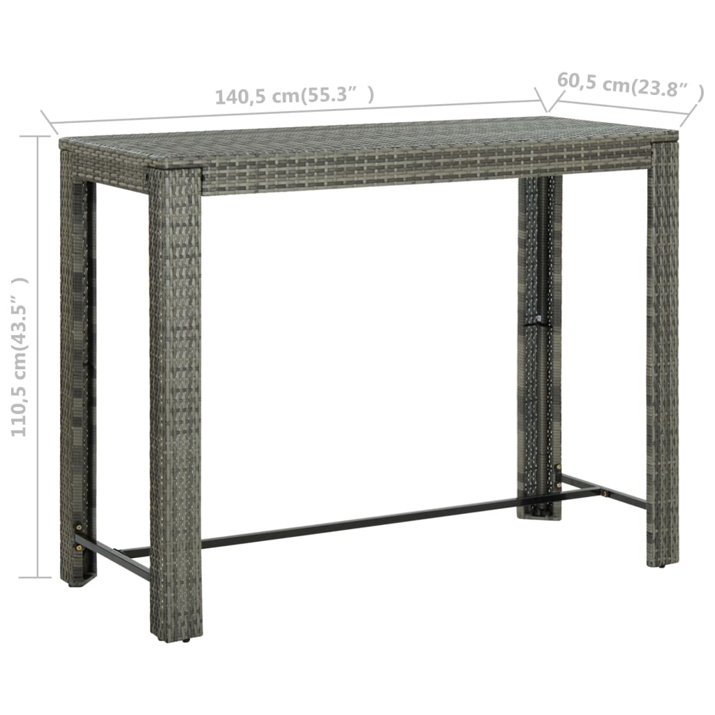 Table de bar de jardin Gris 140,5x60,5x110,5 cm Résine tressée