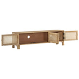 Meuble TV 140x30x40 cm Bois de manguier et canne naturelle