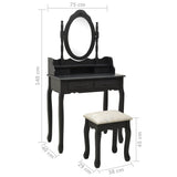 Schminktisch-Set mit Hocker Schwarz 75x69x140 cm Paulownia