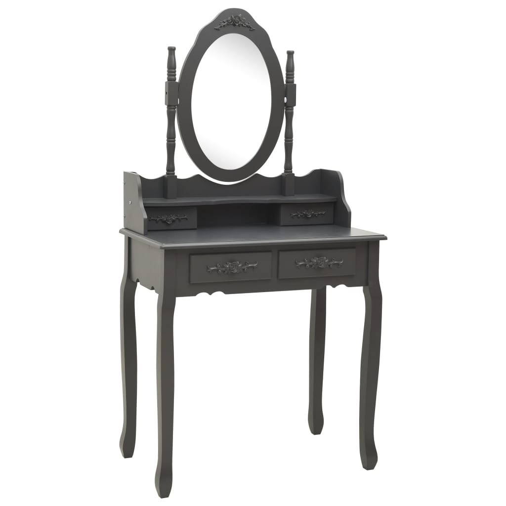 Ensemble de coiffeuse avec tabouret Gris 75x69x140 cm Paulownia