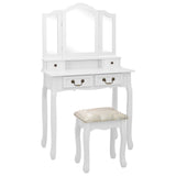 Ensemble de coiffeuse avec tabouret Blanc 80x69x141cm Paulownia