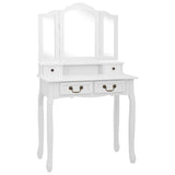 Ensemble de coiffeuse avec tabouret Blanc 80x69x141cm Paulownia