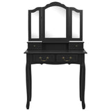 Ensemble de coiffeuse avec tabouret Noir 80x69x141 cm Paulownia