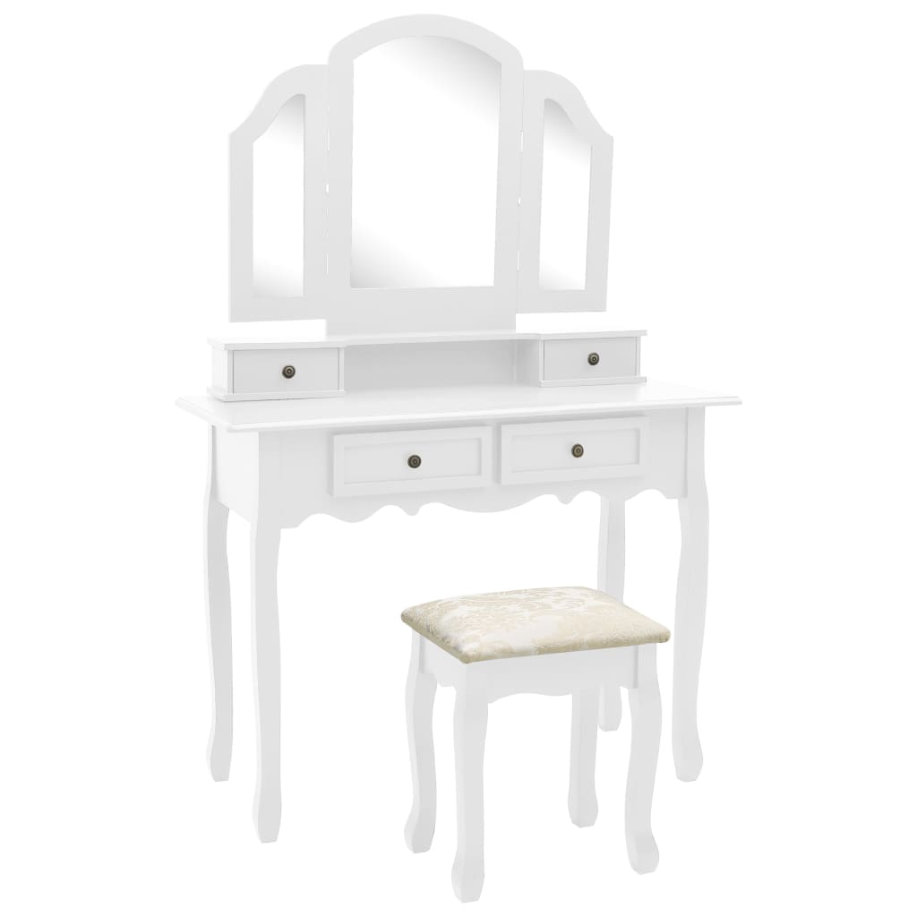 Ensemble de coiffeuse et tabouret Blanc 100x40x146 cm Paulownia