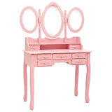 Coiffeuse avec tabouret et miroir pliable en 3 Rose