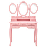 Coiffeuse avec tabouret et miroir pliable en 3 Rose