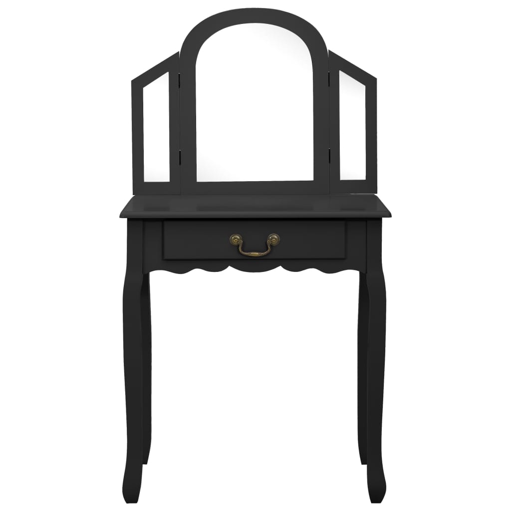 Coiffeuse et tabouret Noir 65x36x128 cm Bois de paulownia MDF