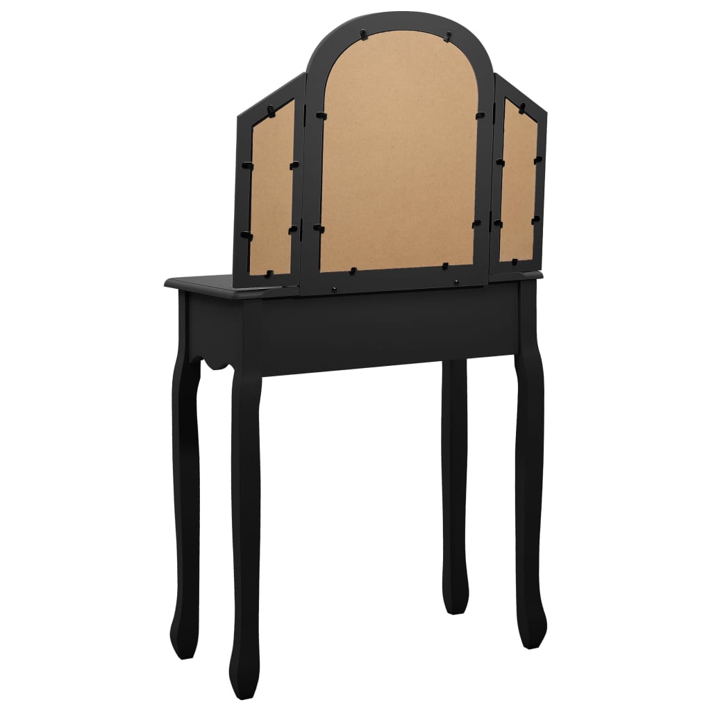 Coiffeuse et tabouret Noir 65x36x128 cm Bois de paulownia MDF