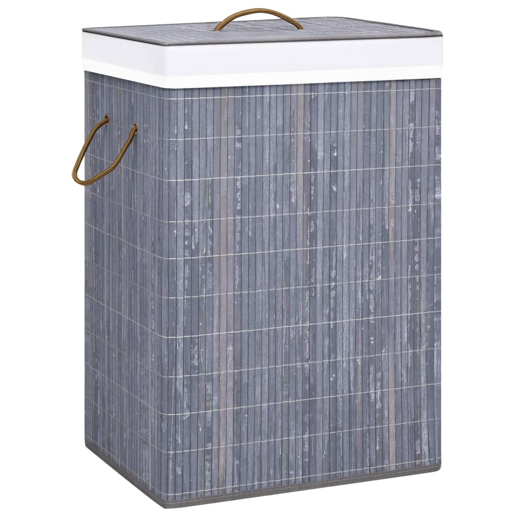 Laundry basket with 2 sections bamboo gray 72 L