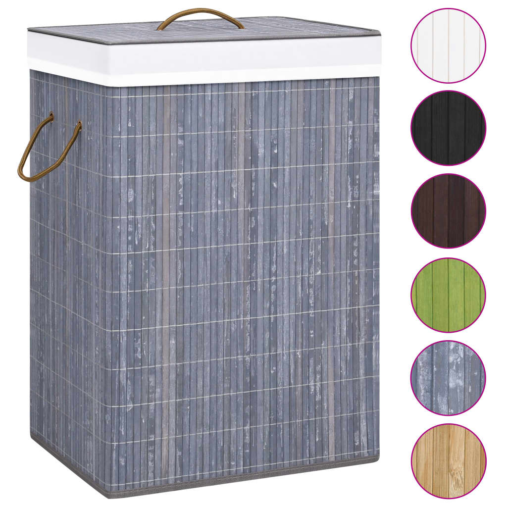 Laundry basket with 2 sections bamboo gray 72 L