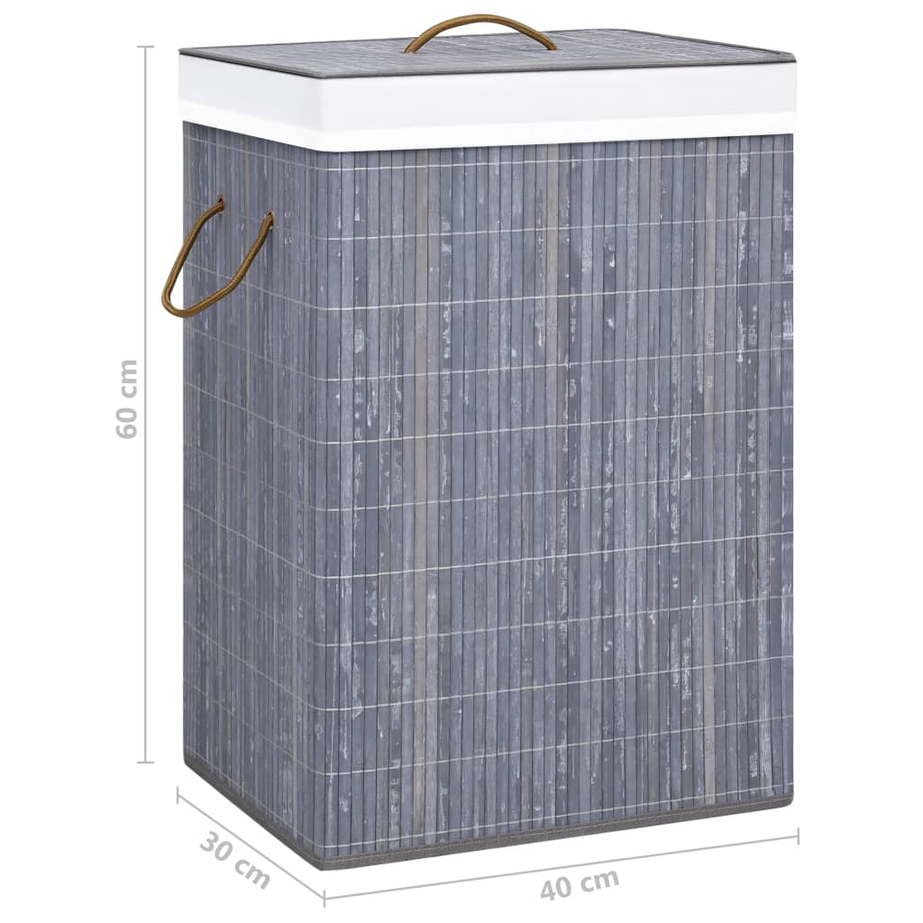 Laundry basket with 2 sections bamboo gray 72 L