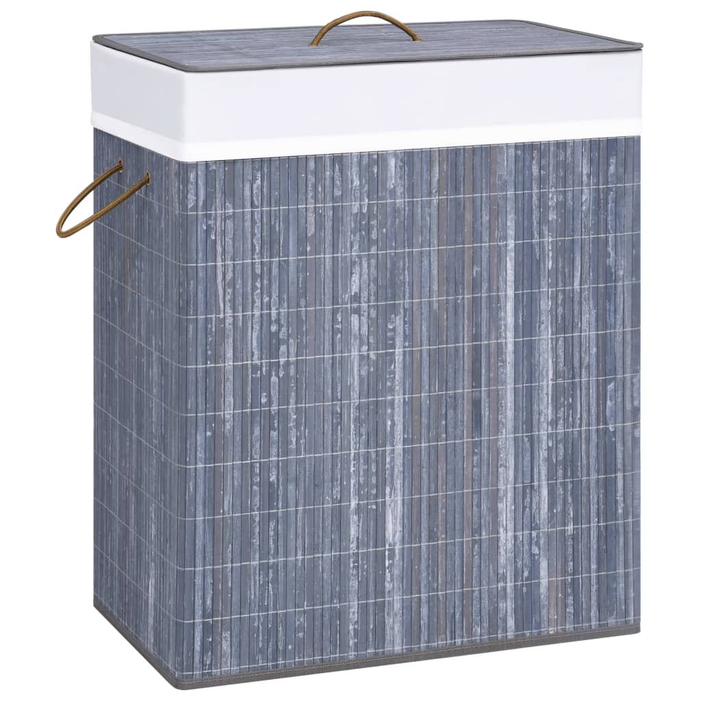 Panier à linge avec 2 sections bambou gris 100 L