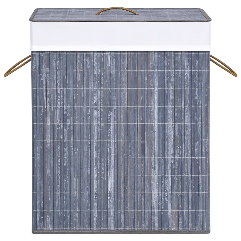 Panier à linge avec 2 sections bambou gris 100 L