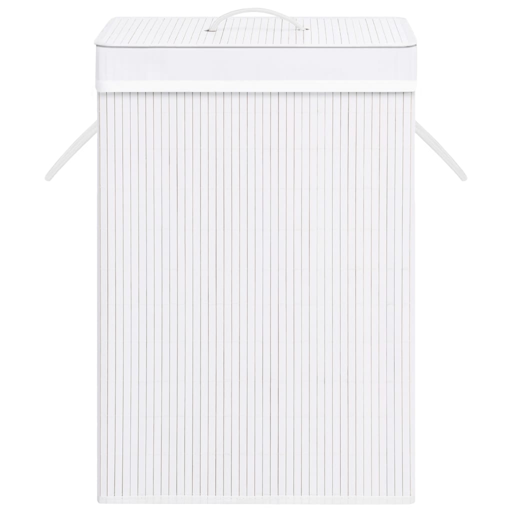 Panier à linge avec 2 sections bambou blanc 72 L