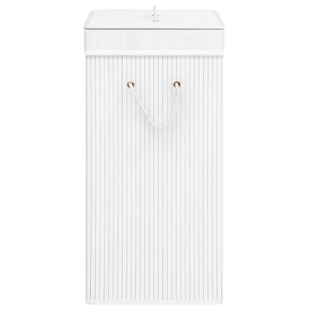 Panier à linge avec 2 sections bambou blanc 72 L