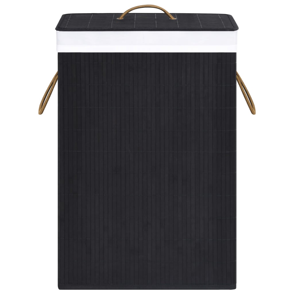 Panier à linge avec 2 sections bambou noir 72 L