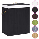 Panier à linge avec 2 sections bambou noir 100 L