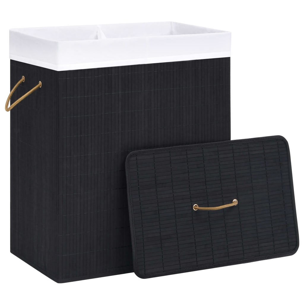 Panier à linge avec 2 sections bambou noir 100 L