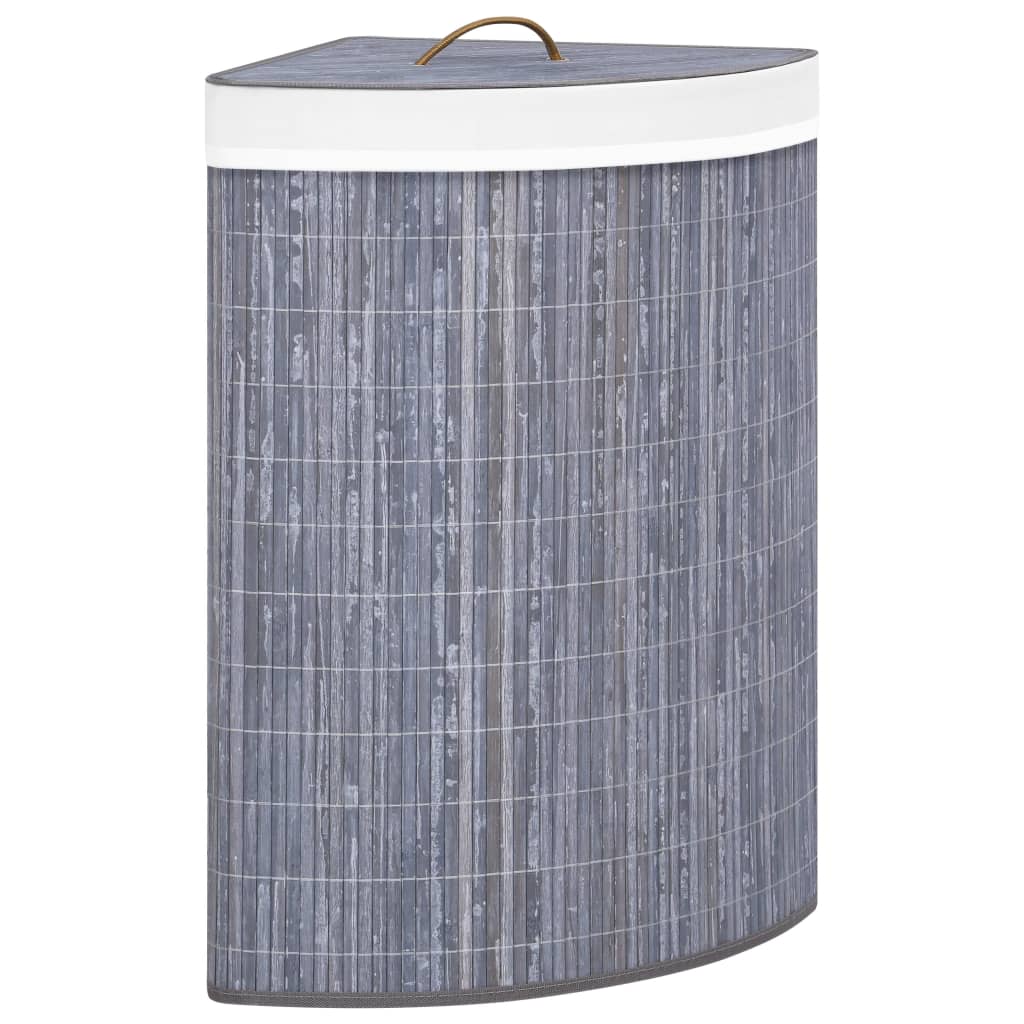 Panier à linge d'angle Bambou Gris 60 L