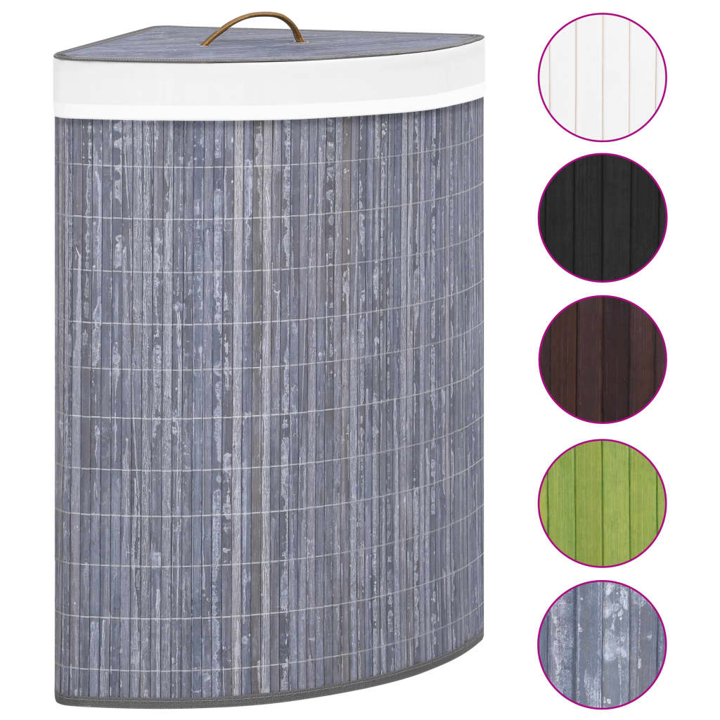 Panier à linge d'angle Bambou Gris 60 L