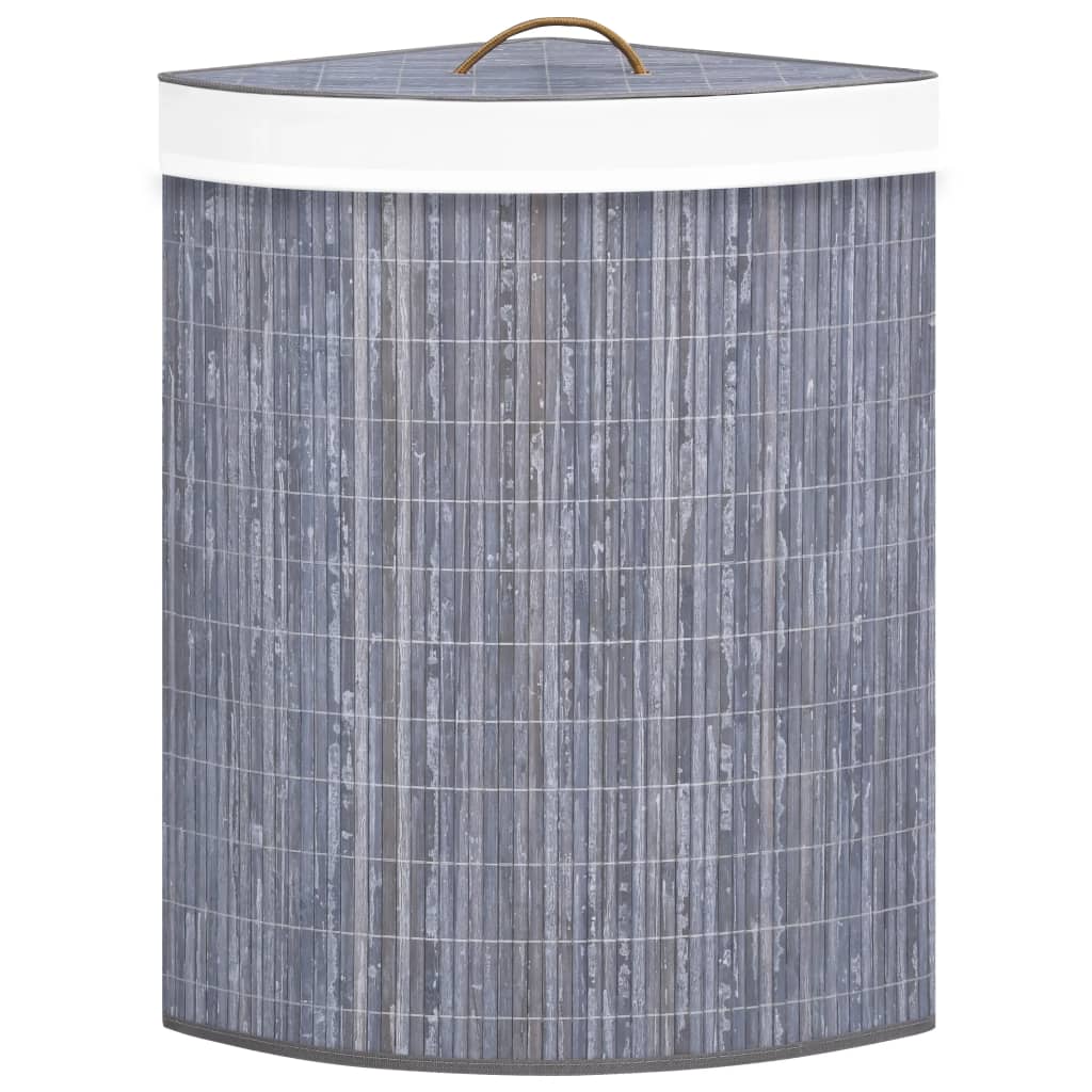 Panier à linge d'angle Bambou Gris 60 L