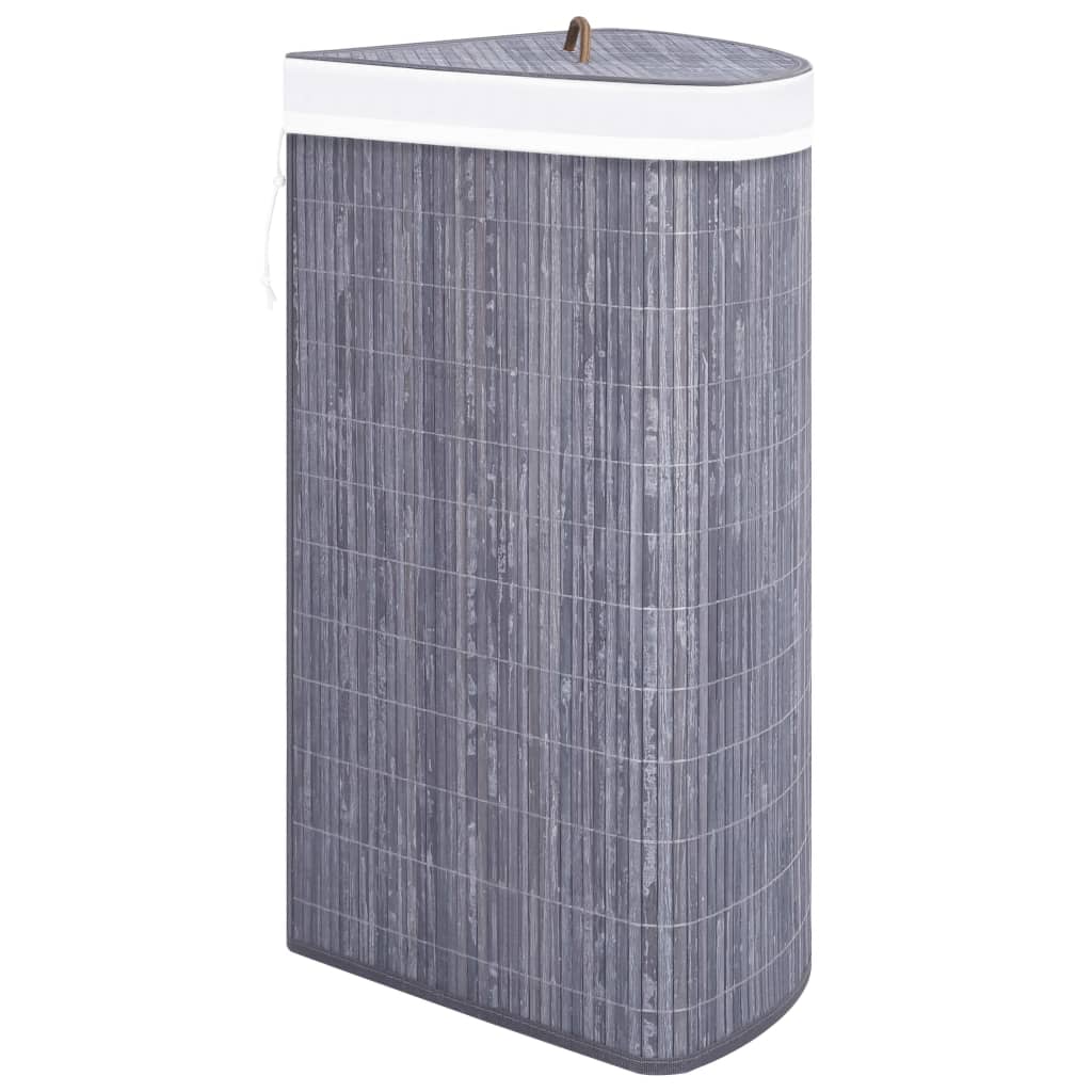 Panier à linge d'angle Bambou Gris 60 L