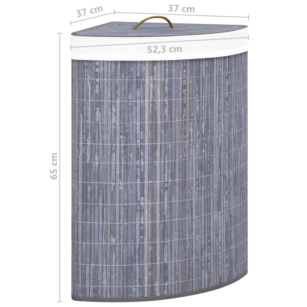 Panier à linge d'angle Bambou Gris 60 L