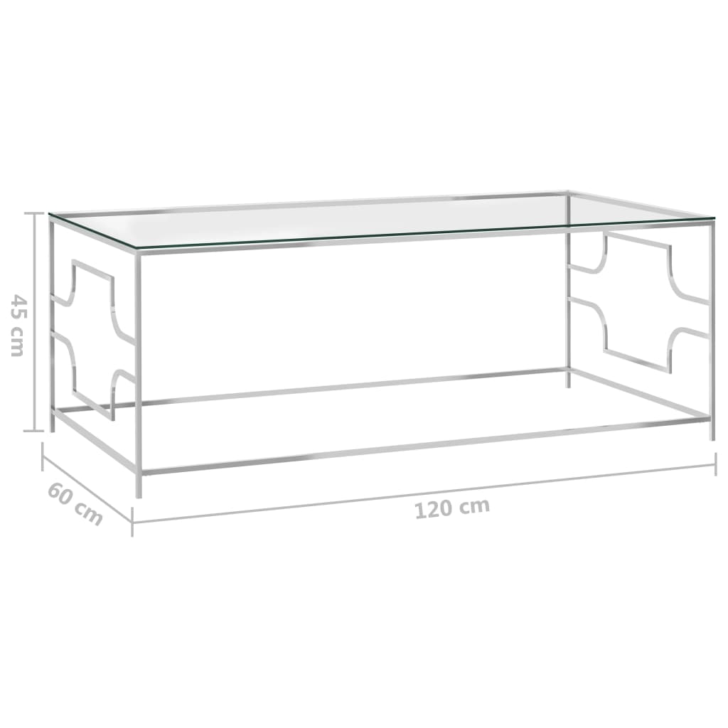 Couchtisch Silber 120x60x45 cm Edelstahl und Glas